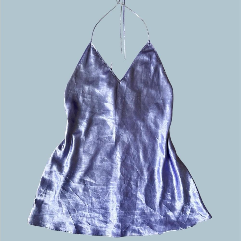 Women's Strappy V-Neck‎ Mini Slip Dress Purple Size L Lavender Satin Adjustable